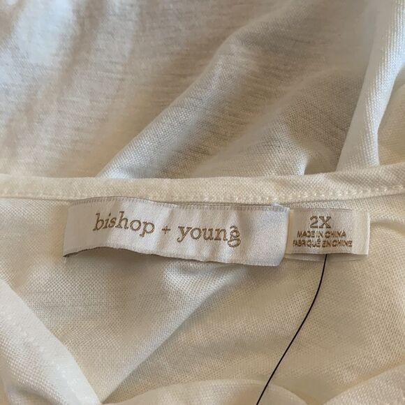 bishop + young cream colored short sleeve ruffle blouse Size 2X NWT - Picture 7 of 7
